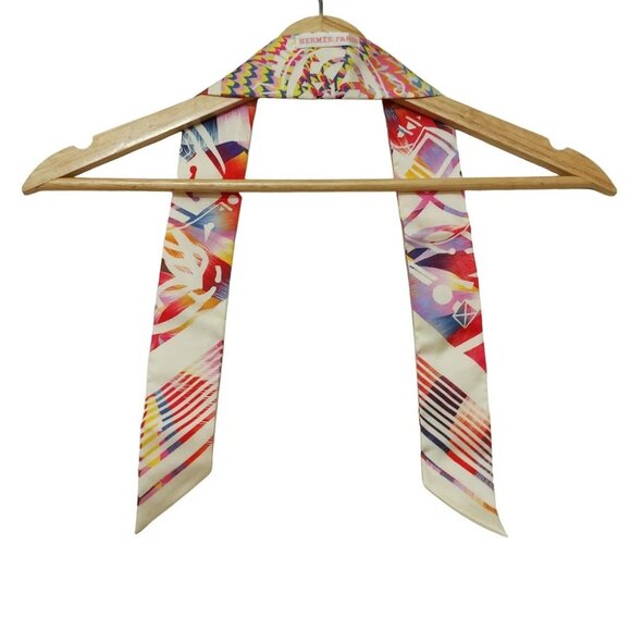 Auth HERMES Twilly - Cream Light Purple Multi Scarf - Picture 2 of 7